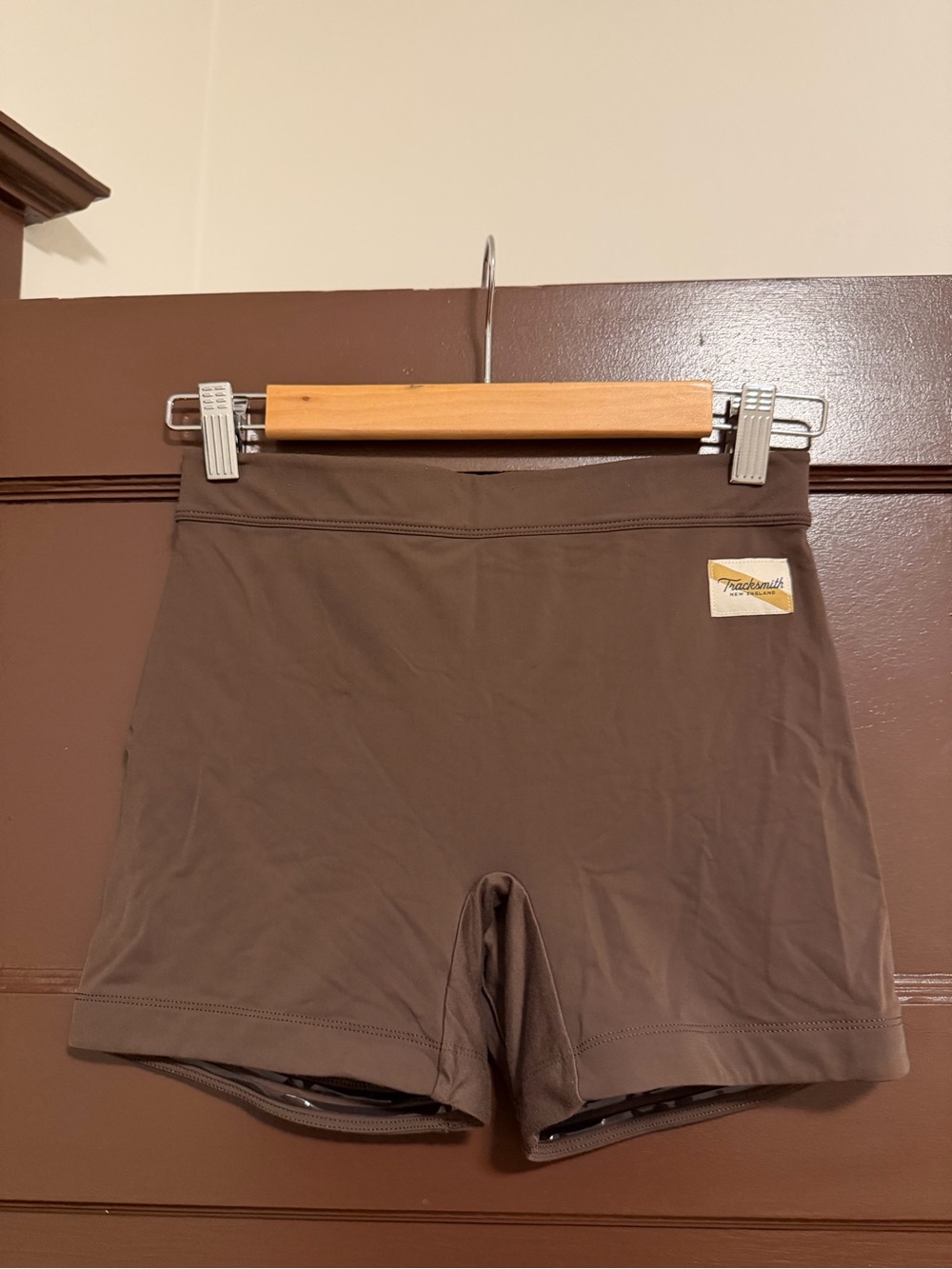 Tracksmith Women's Brown Bike Shorts with Logo Patch